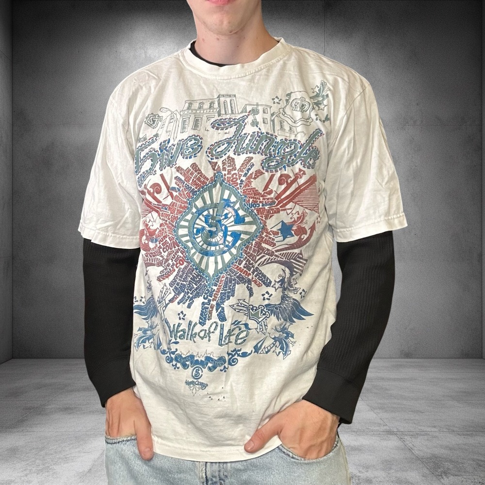 Five Jungle Vintage Y2K Graphic T-Shirt White Mens XL Short Sleeve Skater Baggy